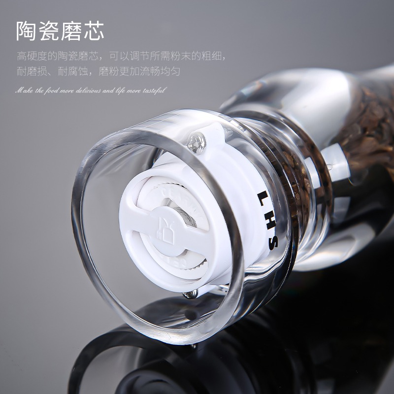 出口黑白胡椒粒海鹽孜然可調粗細機玻璃陶瓷LHS手動磨粉瓶研磨器-細節圖3
