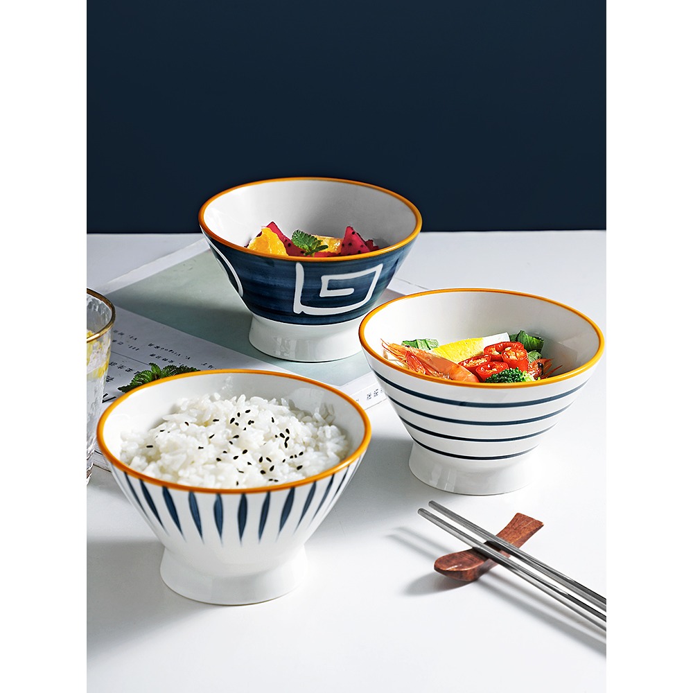 日式斗笠高腳陶瓷餐具套裝湯碗家用加厚防燙拉麪碗喫飯碗一人食小-細節圖3