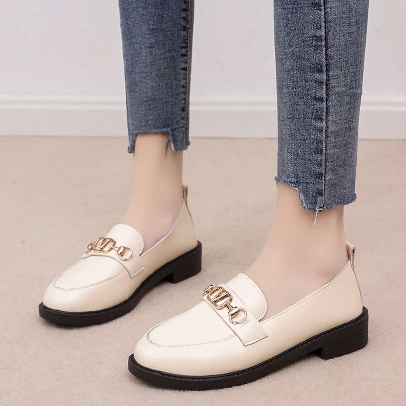 樂福鞋一腳蹬黑色小皮鞋女2021年新款平底春秋單鞋英倫風韓版百搭-細節圖4