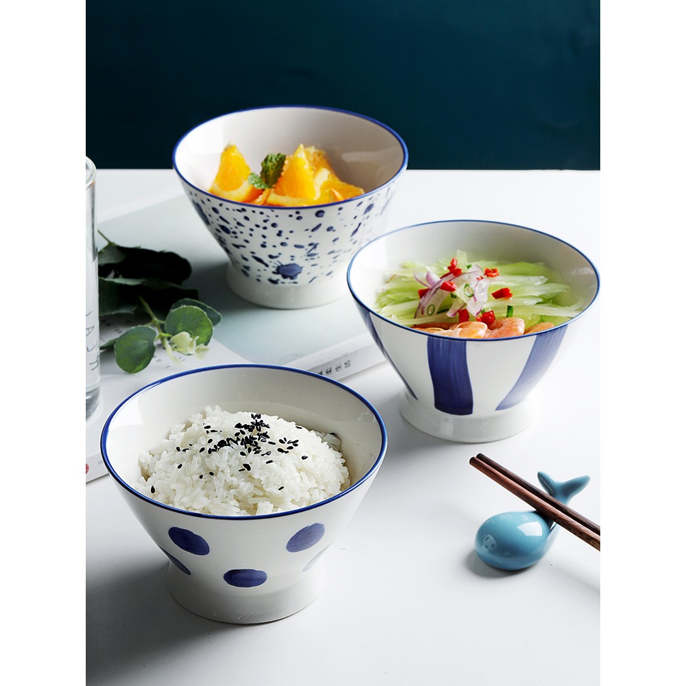 日式高腳斗笠碗家用陶瓷碗小創意個性ins餐具湯碗拉麪碗兒童北歐-細節圖2