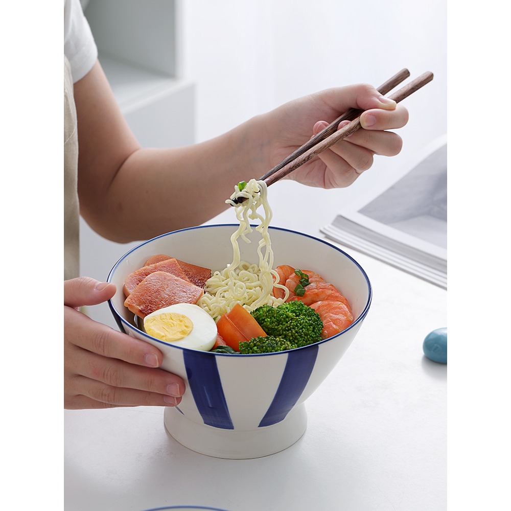 日式高腳斗笠碗家用陶瓷碗小創意個性ins餐具湯碗拉麪碗兒童北歐-細節圖5