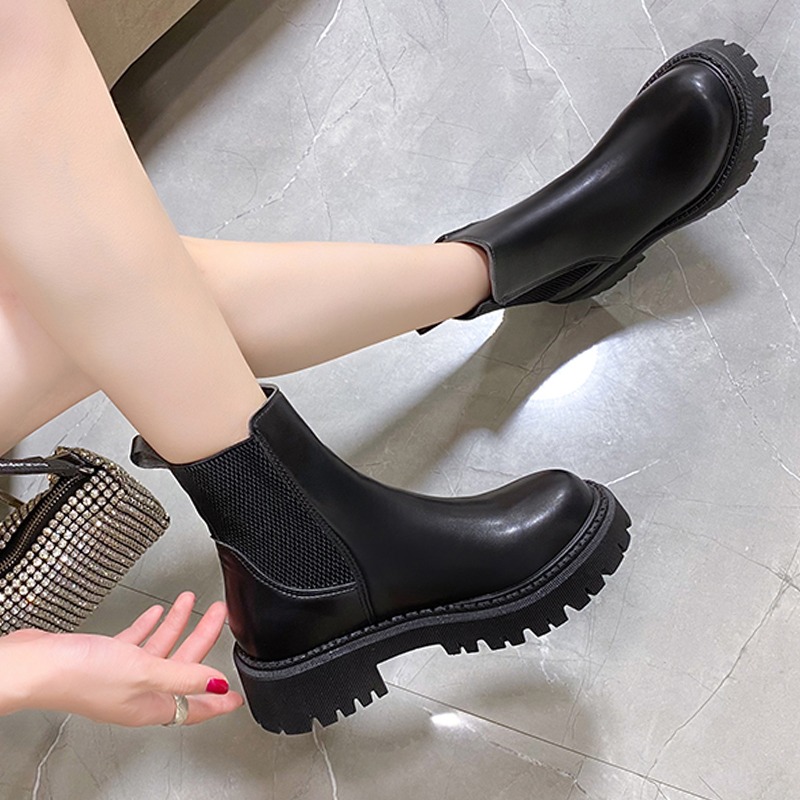 煙筒靴黑色馬丁靴女英倫風2021新款春秋單靴切爾西煙管瘦瘦小短靴-細節圖3