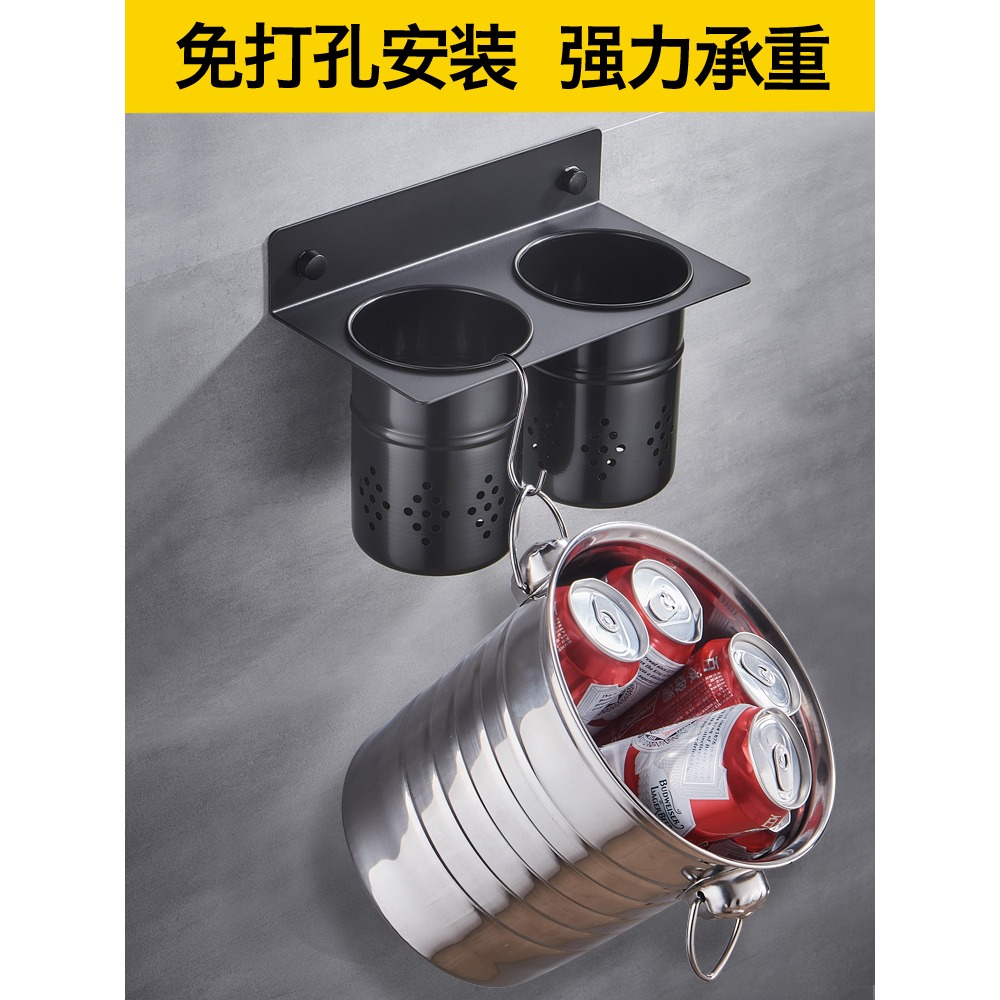 廚房家用壁掛式筷子簍筒不銹鋼筷籠子免打孔瀝水放餐具用品置物架-細節圖3