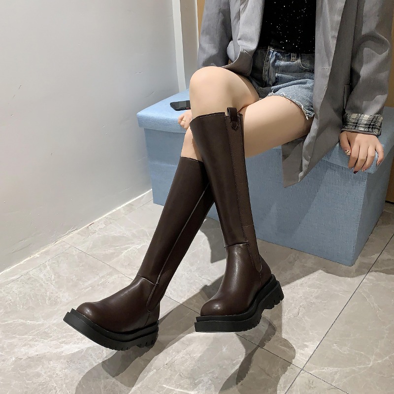 長筒馬丁靴女不過膝煙筒靴小個子中筒2021新款秋冬瘦瘦騎士高筒靴-細節圖3