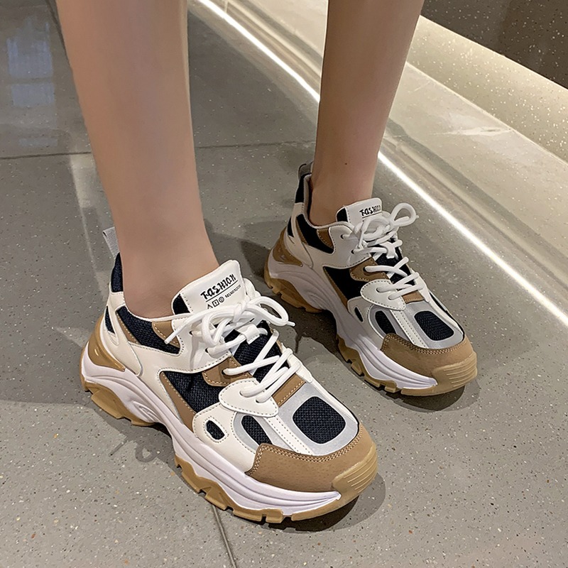 老爹鞋女2021秋季新款百搭厚底薄款休閑運動鞋卡其色單鞋女ins潮-細節圖4