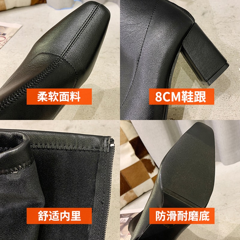 白色長靴女2021年秋冬新款高跟騎士靴粗跟不過膝高筒皮靴顯瘦百搭-細節圖5