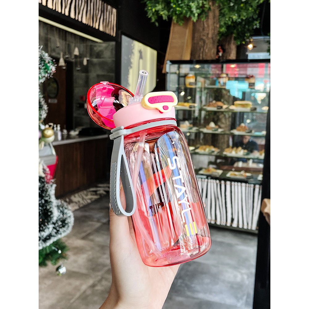 夏天可愛少女塑料防摔水杯運動便攜大容量水壺ins風兒童學生夏季-細節圖3