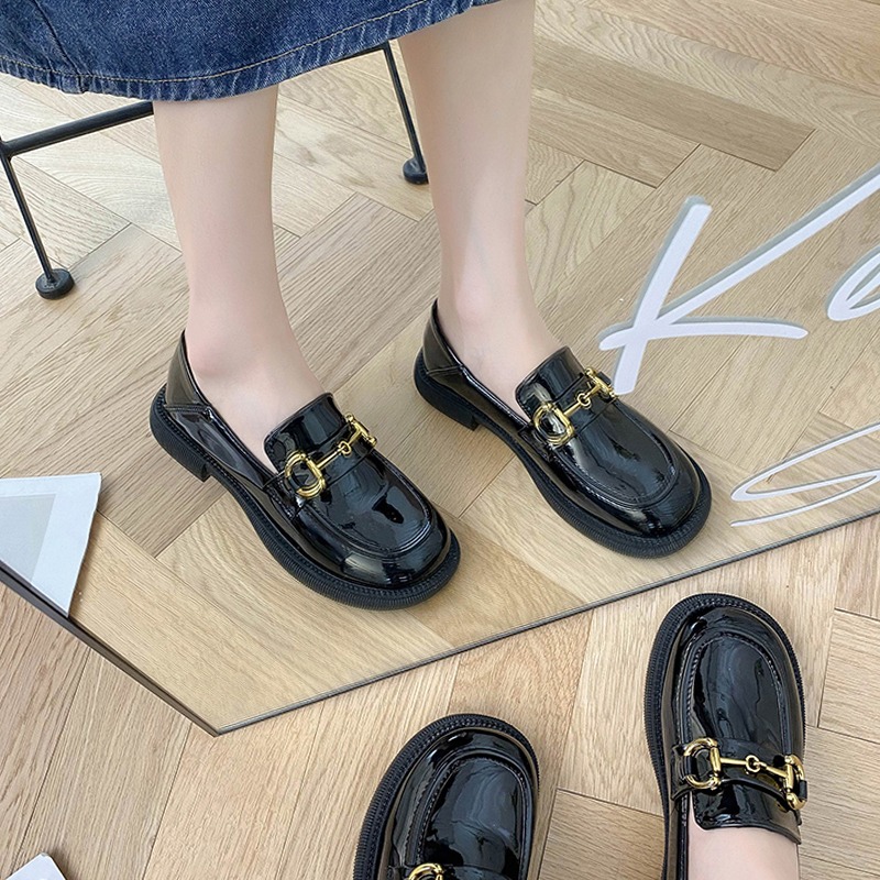 黑色小皮鞋女夏季薄款復古平底一腳蹬單鞋樂福鞋英倫風jk瑪麗珍鞋-細節圖3