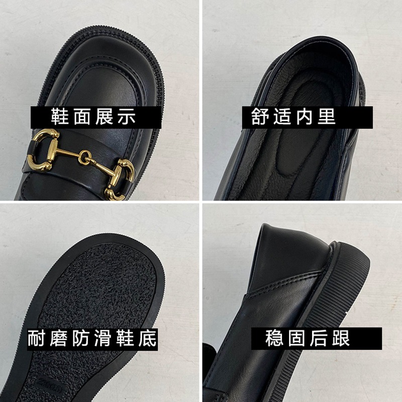 黑色小皮鞋女夏季薄款復古平底一腳蹬單鞋樂福鞋英倫風jk瑪麗珍鞋-細節圖5