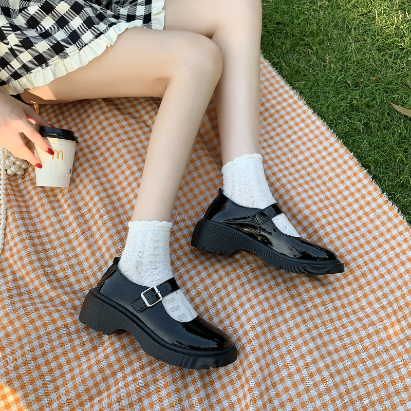 厚底白色圓頭瑪麗珍單鞋女2021春款復古中高跟日系jk小皮鞋英倫風-細節圖3