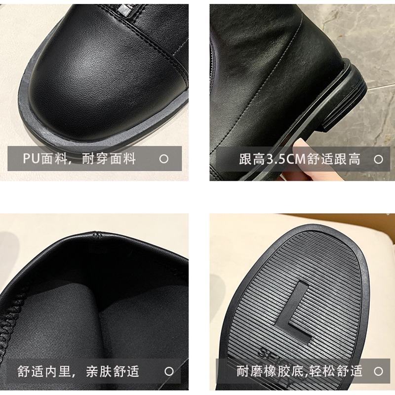 馬丁靴女英倫風2021秋冬單靴子白色加絨中筒靴前拉鏈短靴女潮ins-細節圖5