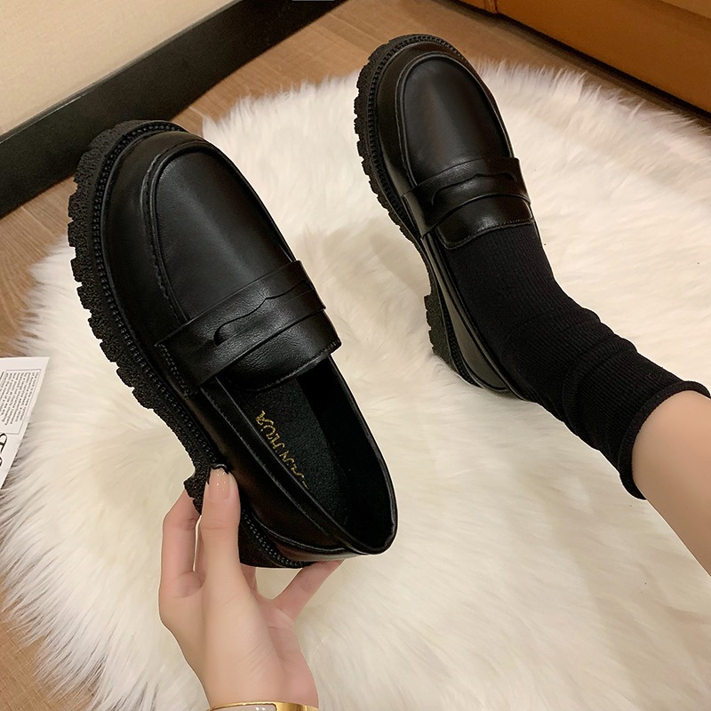 英倫風小皮鞋女2021秋季新款復古圓頭厚底單鞋一腳蹬軟底jk樂福鞋-細節圖4