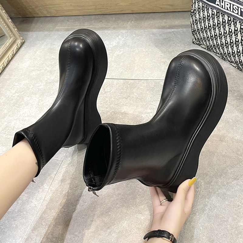 短靴女2021年春秋新款網紅顯瘦英倫薄款單靴鬆糕厚底切爾西瘦瘦靴-細節圖3