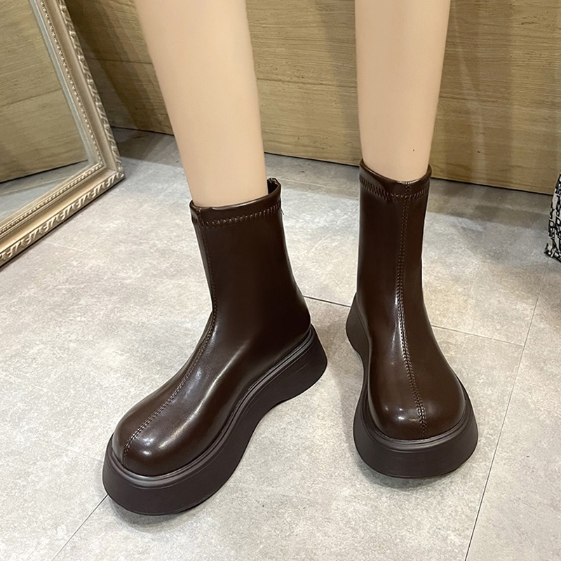 短靴女2021年春秋新款網紅顯瘦英倫薄款單靴鬆糕厚底切爾西瘦瘦靴-細節圖4