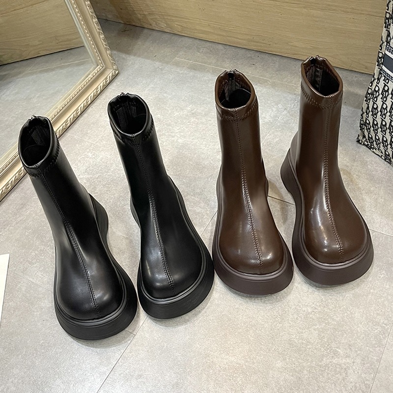 短靴女2021年春秋新款網紅顯瘦英倫薄款單靴鬆糕厚底切爾西瘦瘦靴-細節圖5