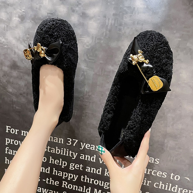 單鞋女2021年秋冬新款網紅超火時尚百搭舒適兩穿軟底防滑毛毛鞋潮-細節圖4