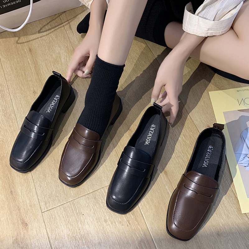樂福鞋2021新款皮鞋女夏天單鞋黑色工作鞋英倫小皮鞋上班搭配正裝-細節圖5