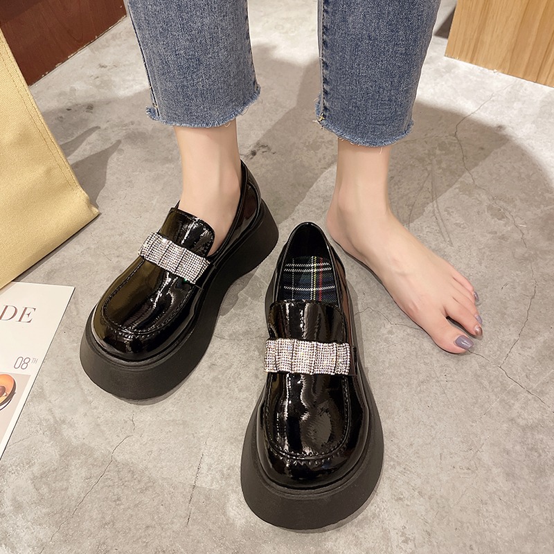 小皮鞋女復古英倫風2021年春夏季新款大頭圓頭瑪麗珍厚底增高鬆糕-細節圖3