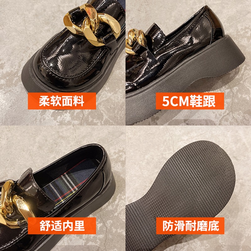 小皮鞋女復古英倫風2021年春夏季新款大頭圓頭瑪麗珍厚底增高鬆糕-細節圖5