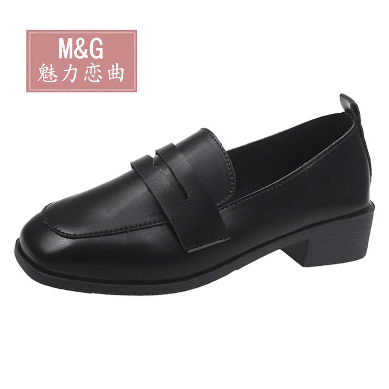 厚底樂福鞋2021春季新款平底英倫風小皮鞋百搭黑色上班工作女單鞋-細節圖2