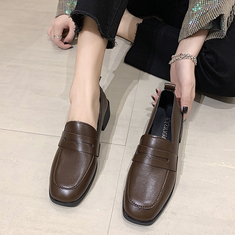 厚底樂福鞋2021春季新款平底英倫風小皮鞋百搭黑色上班工作女單鞋-細節圖4