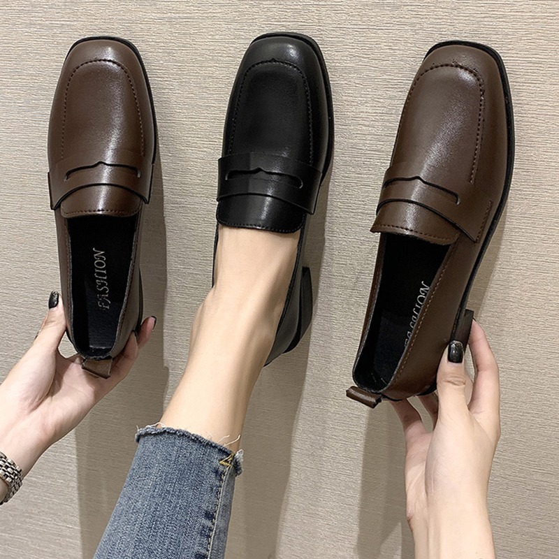 厚底樂福鞋2021春季新款平底英倫風小皮鞋百搭黑色上班工作女單鞋-細節圖5
