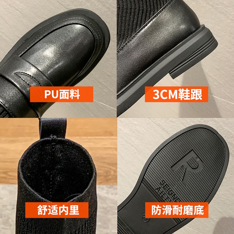 襪靴子女馬丁2021春秋單靴黑色百搭英倫ins潮顯腳小網紅瘦瘦短靴-細節圖5