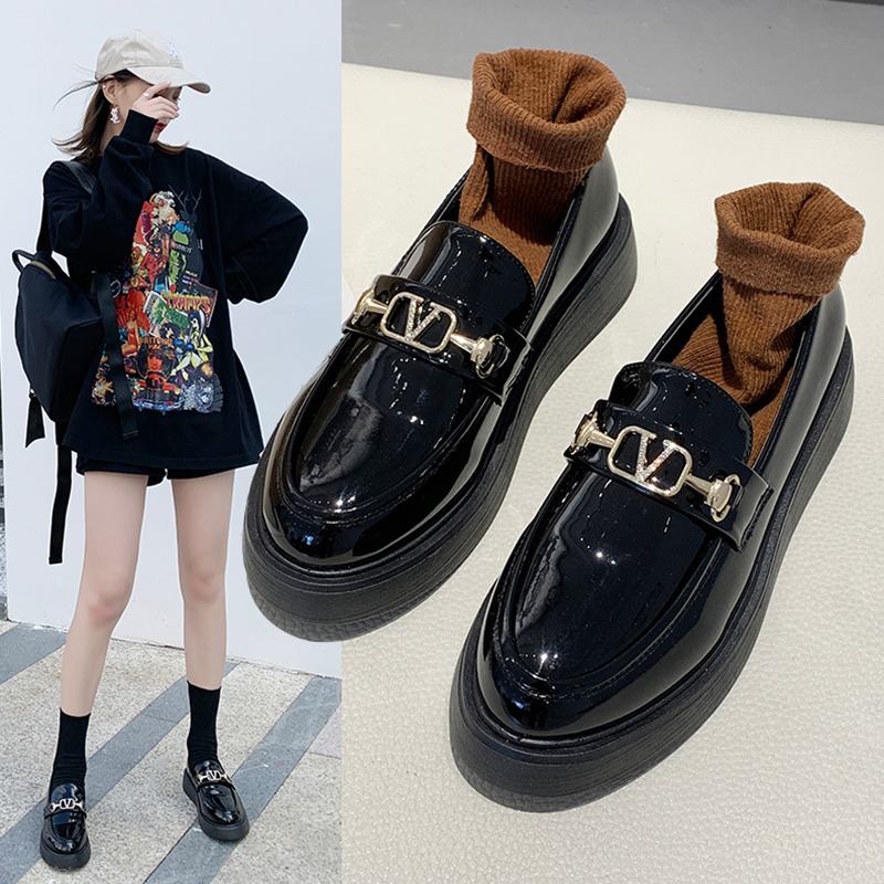 2021春季新款網紅英倫風軟底樂福鞋女單鞋厚底鬆糕小皮鞋黑色鞋子-細節圖3