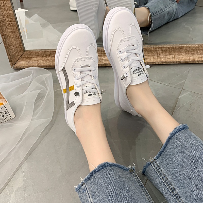 小白鞋女2021春季新款百搭韓版平底板鞋淺口白鞋一腳蹬懶人鞋女鞋-細節圖4