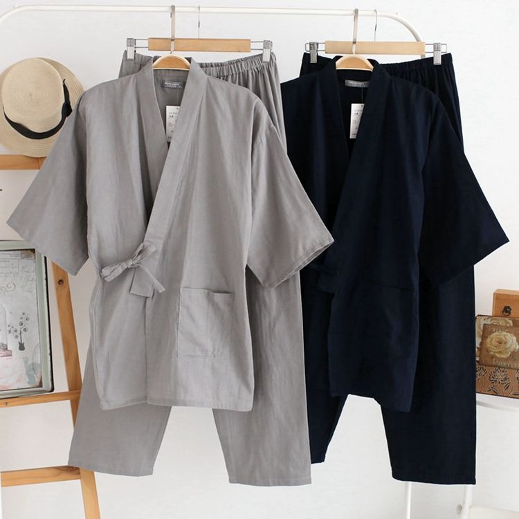 春秋日系和服男士純棉睡衣寬松大碼開衫家居服和風作務服甚平包郵-細節圖3