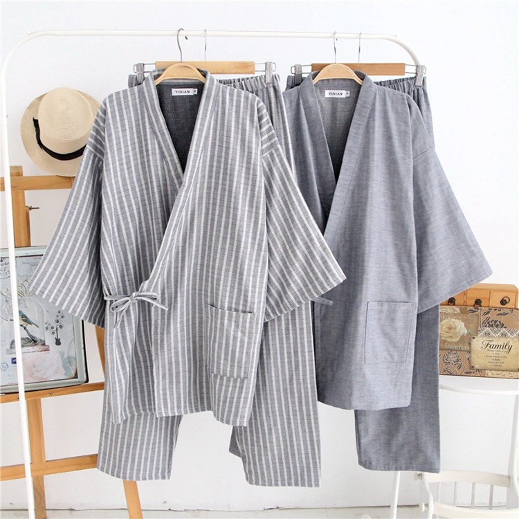 春秋日系和服男士純棉睡衣寬松大碼開衫家居服和風作務服甚平包郵-細節圖4