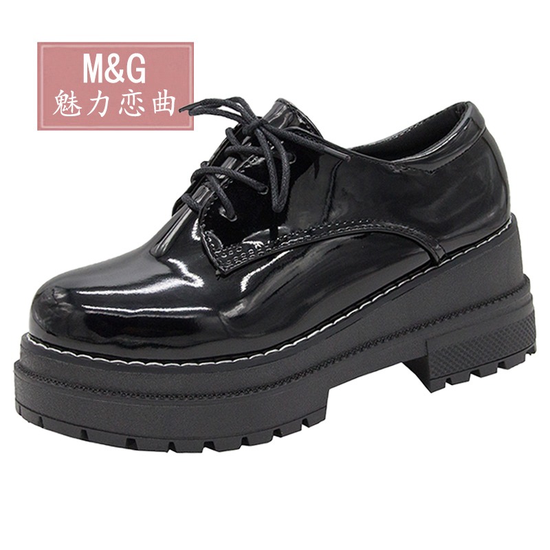 英倫風JK制服日系小皮鞋女2021春季新款百搭厚底漆皮黑色復古單鞋-細節圖2