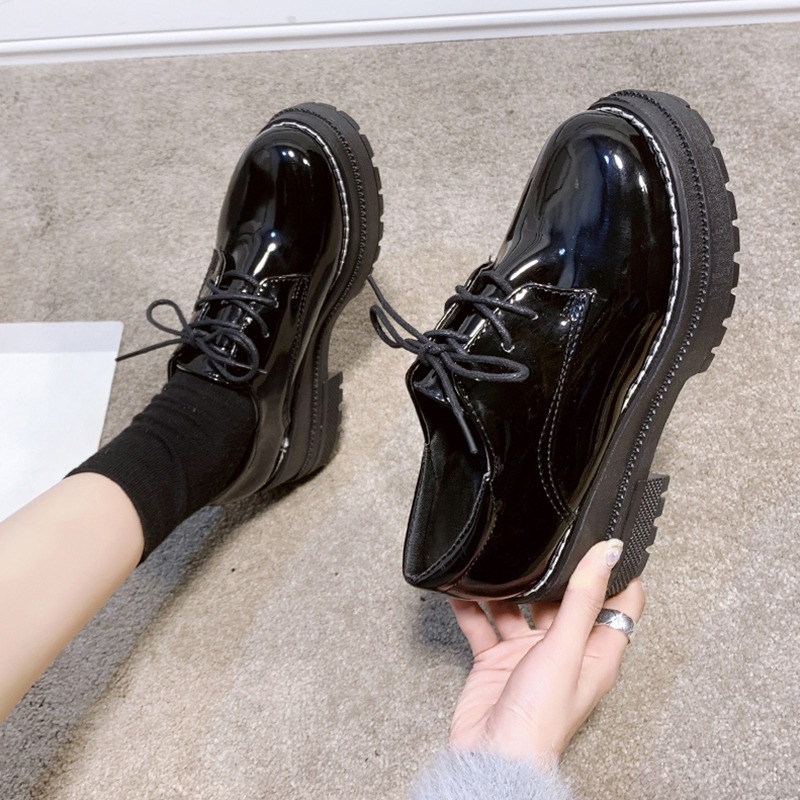 英倫風JK制服日系小皮鞋女2021春季新款百搭厚底漆皮黑色復古單鞋-細節圖3