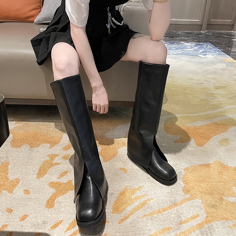 網紅褲管靴厚底騎士靴女2021年新款不過膝高筒靴酷酷炸街瘦瘦靴潮-細節圖4