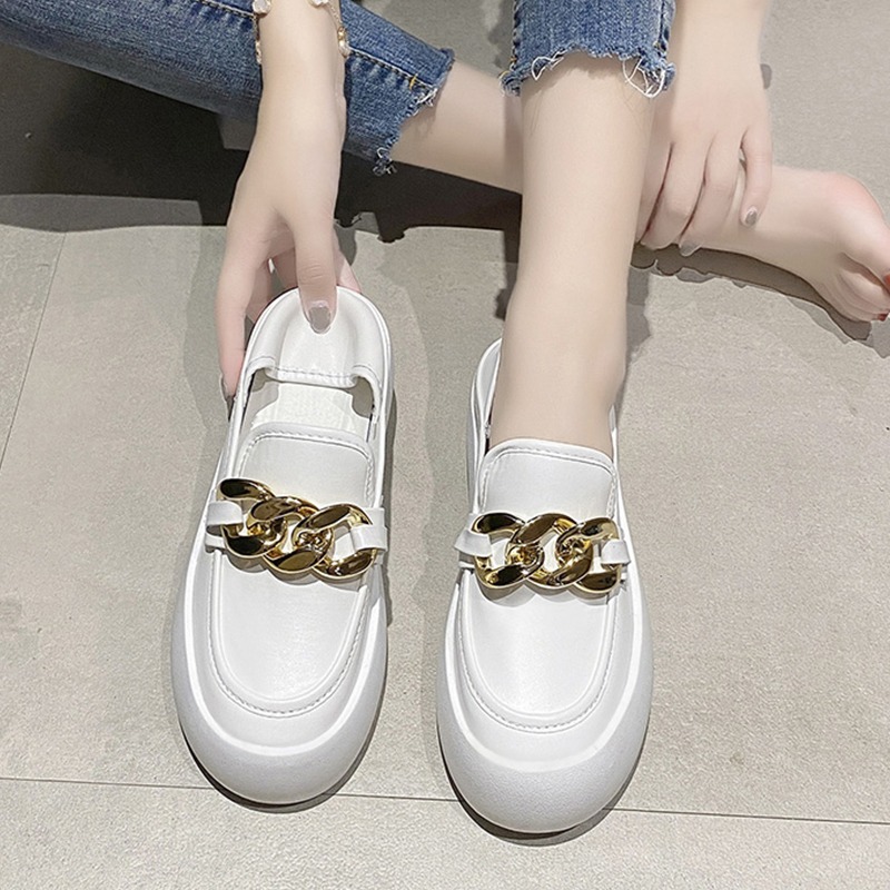 夏季薄款小白鞋2021年新款女鞋子厚底兩穿樂福鞋春秋款單鞋一腳蹬-細節圖4