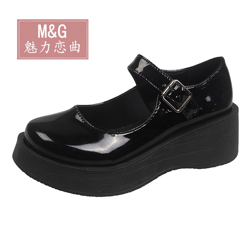 日系復古瑪麗珍鞋女可愛蝴蝶結一字扣jk制服單鞋平底厚底小皮鞋-細節圖2