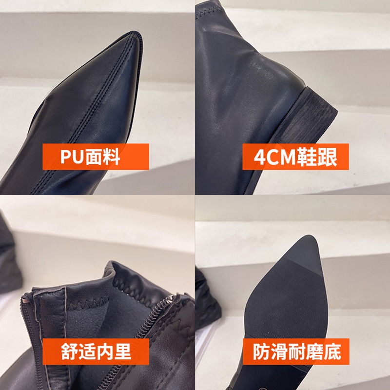 羅馬短靴女夏2021新款復古粗跟法式軟皮高級感炸街白色切爾西裸靴-細節圖5