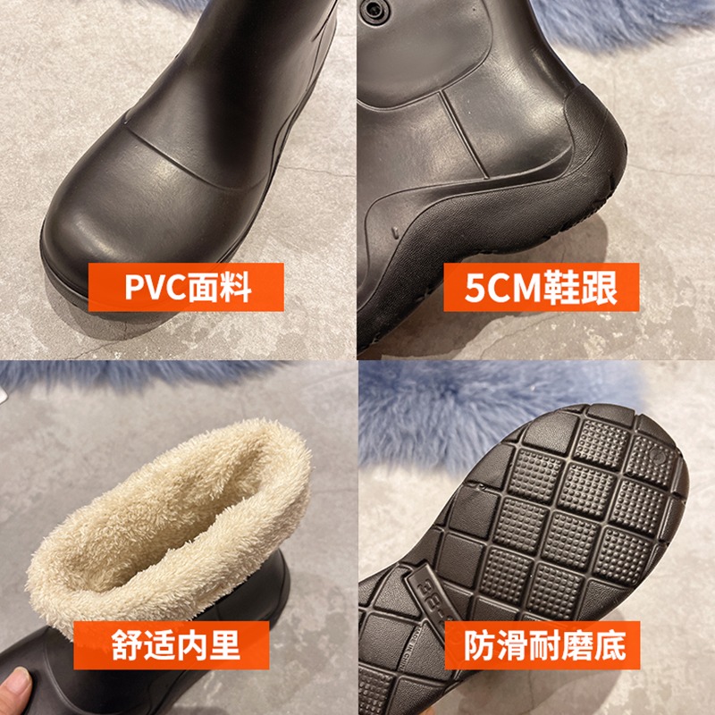 mona同款網紅雨靴女牛油果增高防水防滑冬時尚雨鞋加絨加厚保暖-細節圖5