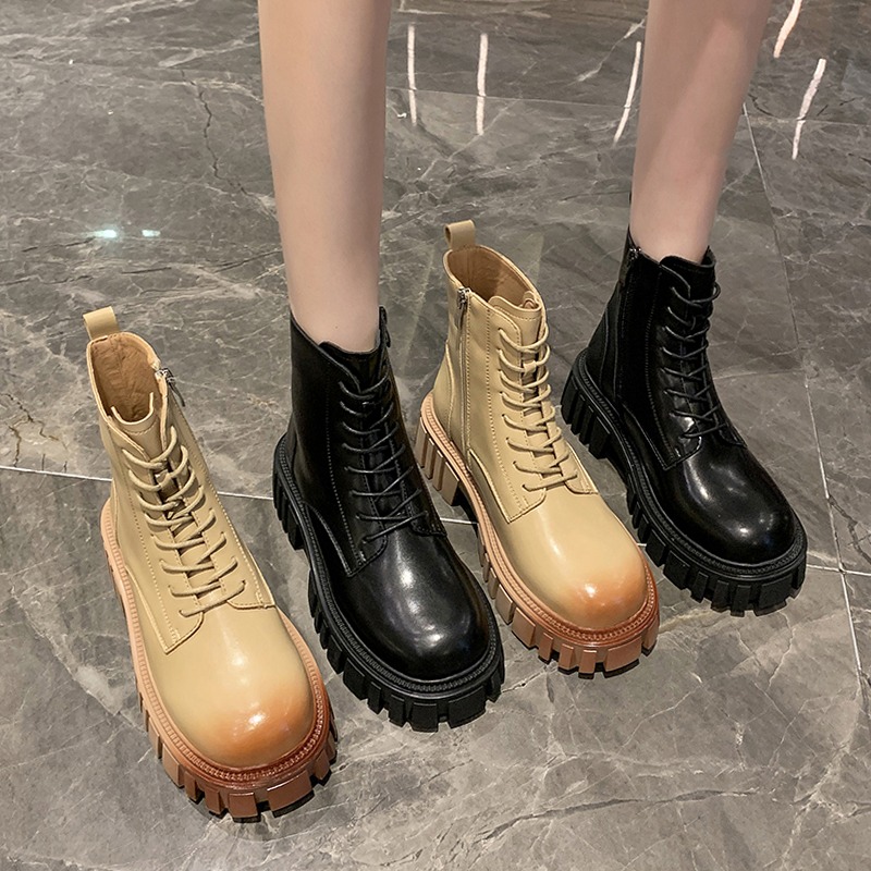 2021年秋季新款時尚百搭休閑馬丁短靴女韓版機車靴百搭厚底女靴子-細節圖5