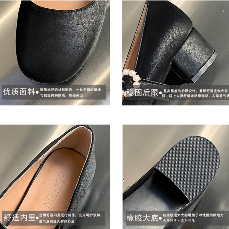 粗跟瑪麗珍鞋女復古2021春季新款赫本風淺口單鞋女中跟高跟小皮鞋-細節圖5
