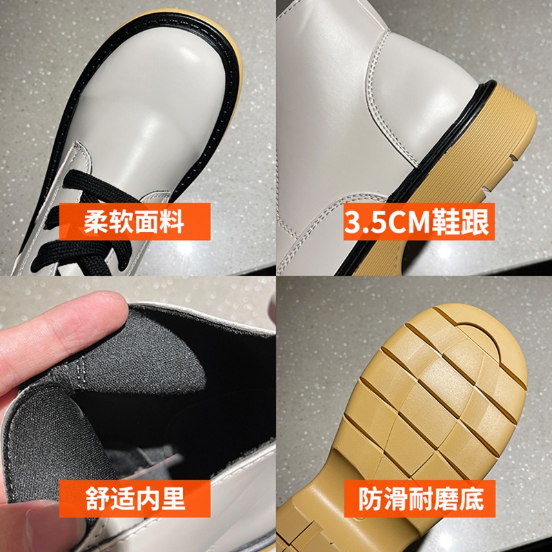 馬丁靴女2021年夏季新款薄款透氣英倫風春秋綠色單靴黑色厚底短靴-細節圖5