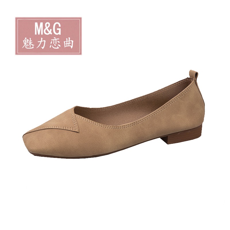 網紅低跟單鞋女2021春款時尚百搭方頭小清新舒適軟皮一腳蹬奶奶鞋-細節圖2
