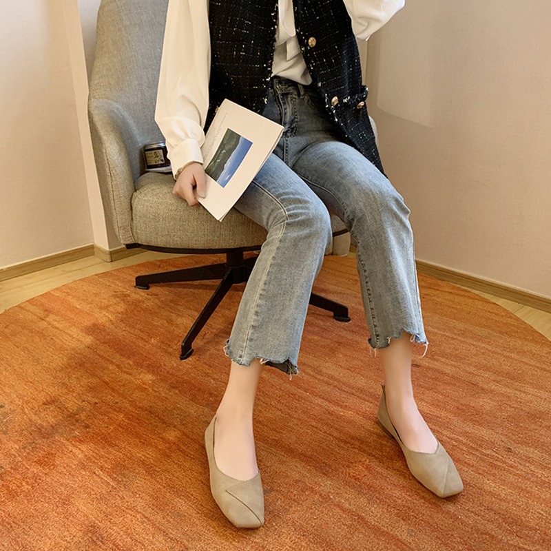 網紅低跟單鞋女2021春款時尚百搭方頭小清新舒適軟皮一腳蹬奶奶鞋-細節圖5