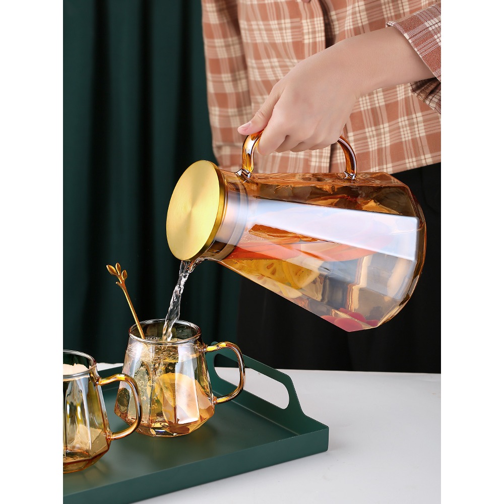 玻璃杯冷水壺套裝喝水杯子家用客廳耐熱茶杯帶把手待客飲料杯簡約-細節圖3