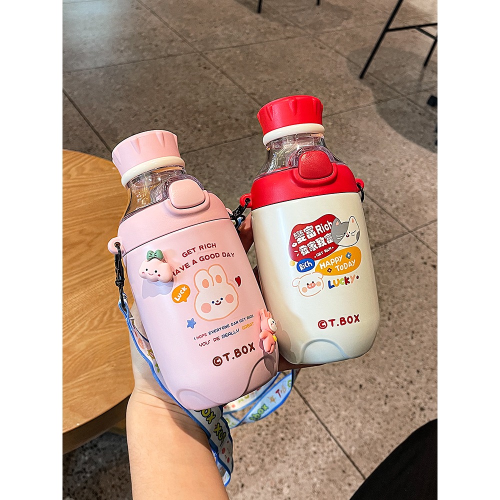 可愛吸管保溫杯少女女孩304不銹鋼水壺學生寶寶上學男便攜大肚杯-細節圖2