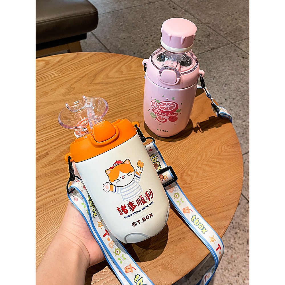 可愛吸管保溫杯少女女孩304不銹鋼水壺學生寶寶上學男便攜大肚杯-細節圖3