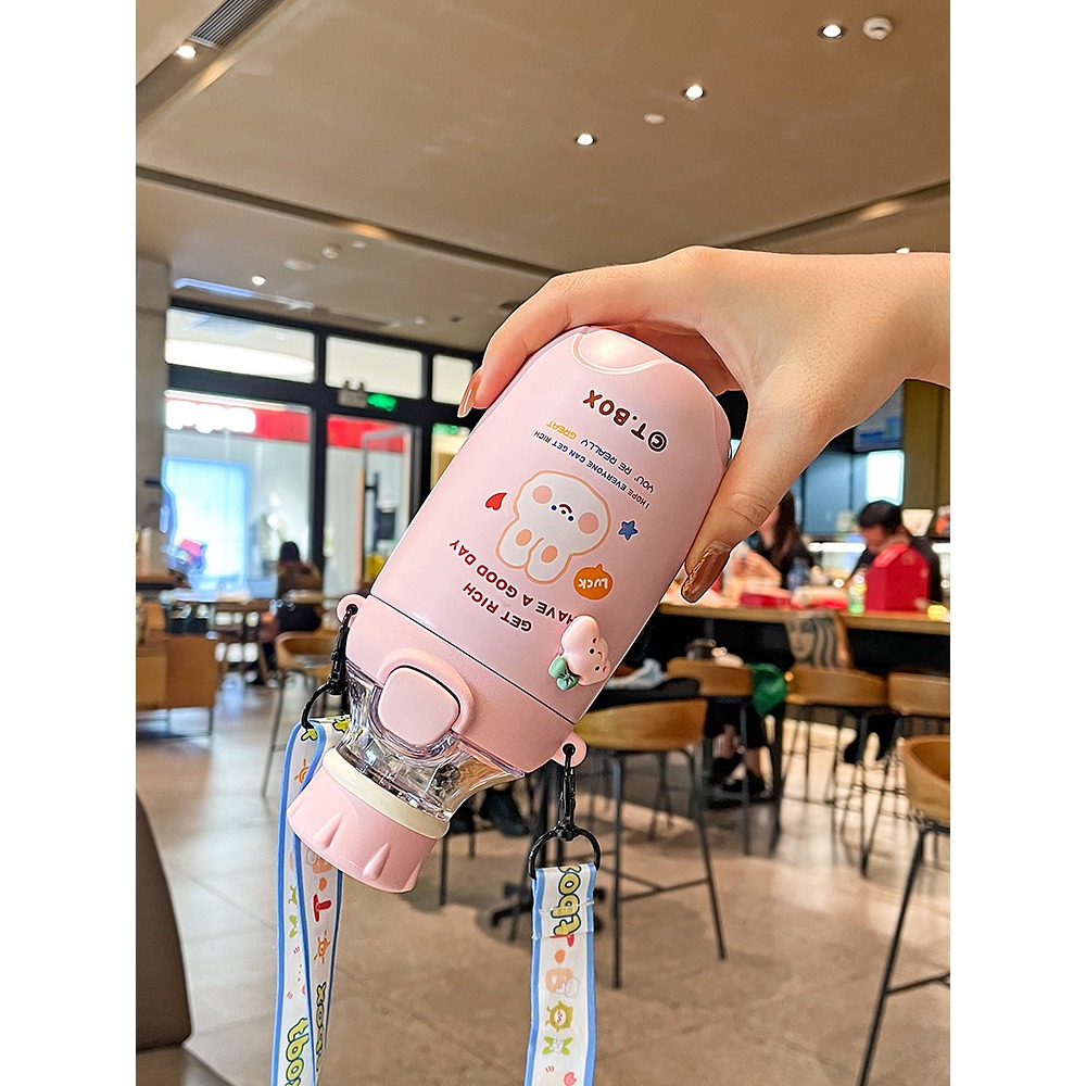 可愛吸管保溫杯少女女孩304不銹鋼水壺學生寶寶上學男便攜大肚杯-細節圖4
