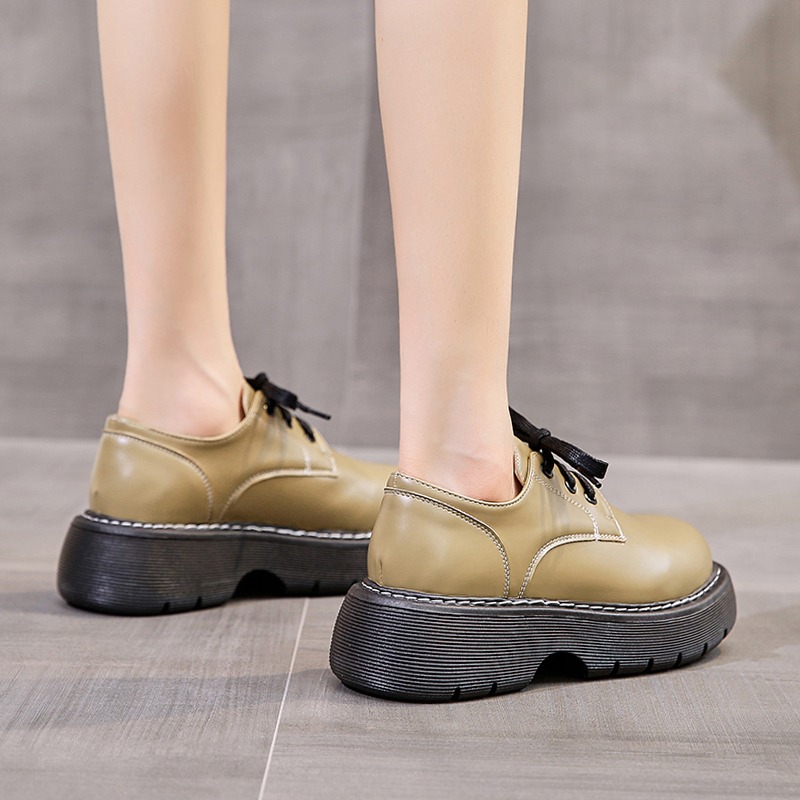 厚底單鞋女2021年秋季新款學院風百搭休閑時尚簡約學生系帶小皮鞋-細節圖4