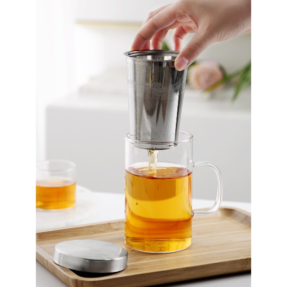 大容量茶水分離玻璃杯男辦公室高檔簡約泡花茶杯帶蓋手柄過濾水杯-細節圖3