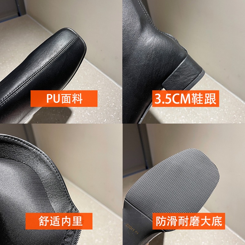 顯瘦長筒靴女騎士靴2021年新款春秋季粗腿高筒不過膝白色v口長靴-細節圖5